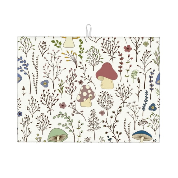 Easygdp Colorful Mushrooms And Plants Microfiber Absorbent Dish Drying Pad,Kitchen Drying Mat,Can Be Hung, Strong Water Absorption Capacity,Quick Drying