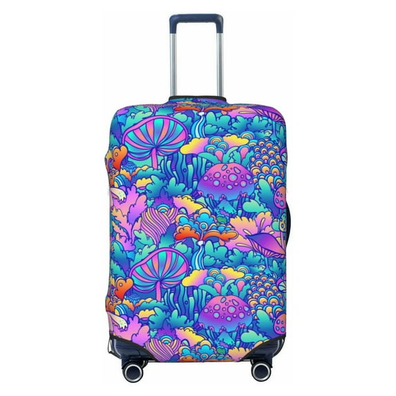 Easygdp Colorful Mushrooms Double-Sided Printed Elastic Suitcase Protective Cover,Invisible Zipper, Business Trip Luggage Cases,Washable And Resistant To Falling -Medium