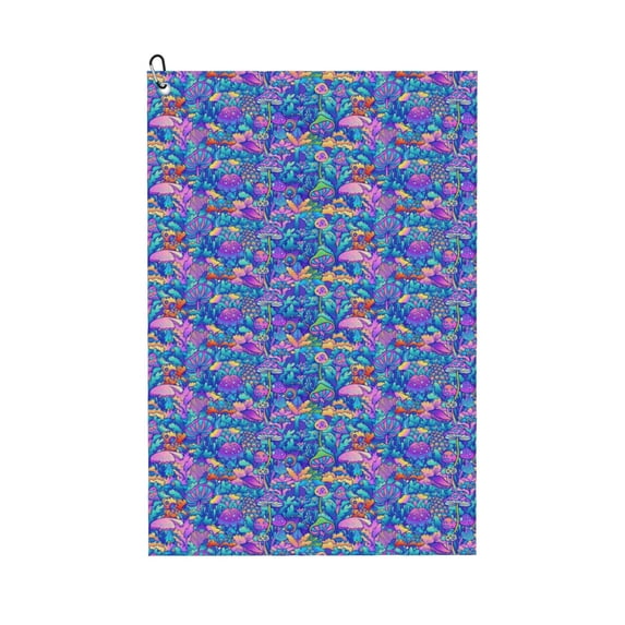 Easygdp Colorful Mushrooms Golf Towel 24x16in for Men and Women with Carabiner Clip for Easy Attachment