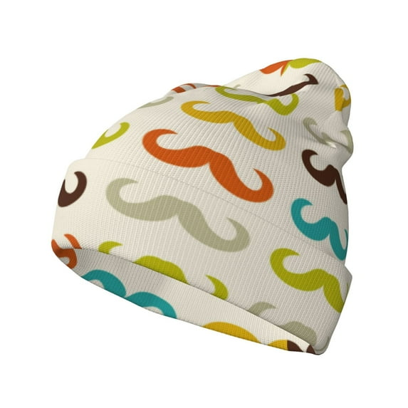 Easygdp Colorful Mustache Winter Beanie for Men Women Beanie Knit Hat Cuffed Cap Beanie Knit Chunky Snow Cap