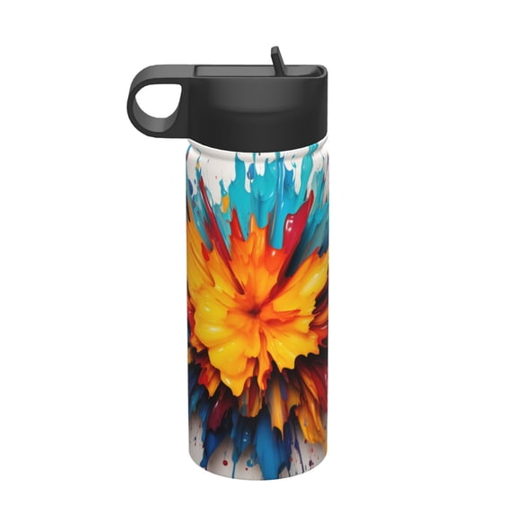 Easygdp Colorful Paint Print 18oz Sports Insulated Kettle With Straw Insulated Water Bottle For Running Hiking Cycling Climbing Man'S Womens Sports Water Bottle