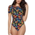 thumbnail image 1 of Easygdp Colorful Pineapples1 Women's One-Piece Swimsuit Slim Fit Crew Neck Bodysuit Athletic Swimwear with Concealed Buckle - X-Large, 1 of 9