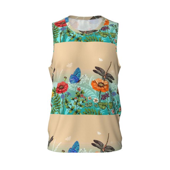 Easygdp Colorful Plants And Insects Men's Mesh Basketball Jersey Quick Drying Sleeveless Shirts Fitted Muscle Tank Tops Sport Round Neck T-Shirt - Medium