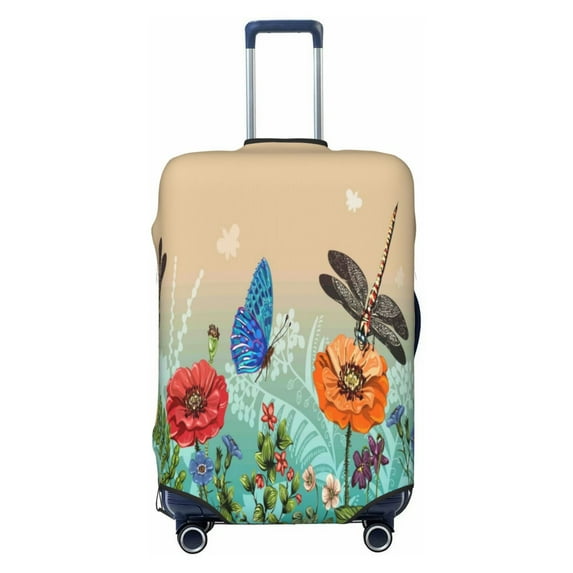 Easygdp Colorful Plants And Insects Print Elastic and Washable Suitcase Protective Cover with Hidden Zipper Fits 18-32 inch Luggage -Medium