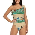 thumbnail image 1 of Easygdp Colorful Plants And Insects Women's One Shoulder Ruffle Monokini Bathing Suits with Removable Chest Pad, Quick Drying - Small, 1 of 8