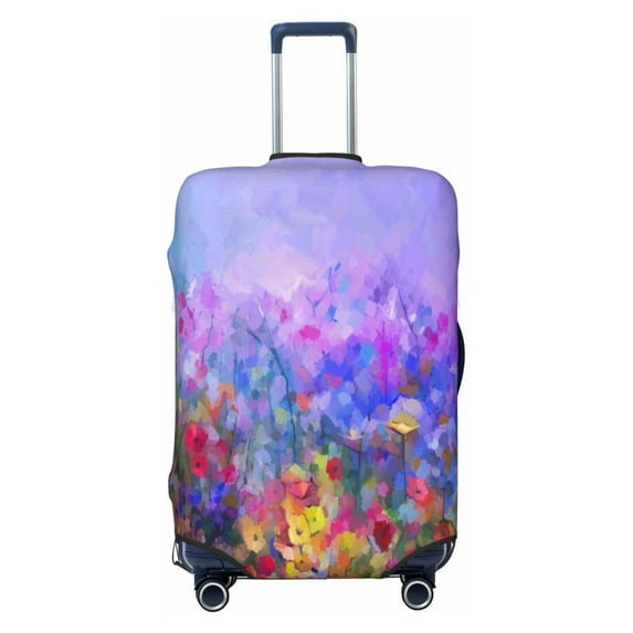 Easygdp Colorful Purple Cosmos Flower Double-Sided Printed Elastic Suitcase Protective Cover,Invisible Zipper, Business Trip Luggage Cases,Washable And Resistant To Falling -Large