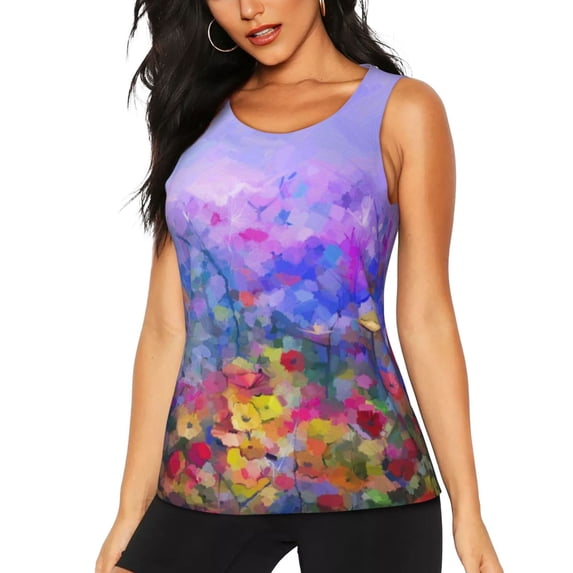 Easygdp Colorful Purple Cosmos Flower Women's Workout Tank Top, Running Top, Hiking Shirt, Quick-Dry for Running, Yoga, Hiking - Large