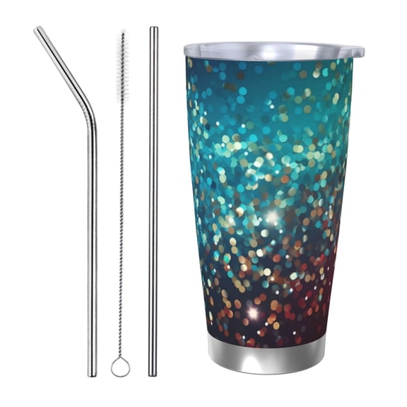 Easygdp Colorful Rainbow Glitter 20oz Stainless Steel Vacuum Insulated Double Wall Travel Tumbler, Durable Insulated Coffee Mug with Spillproof Lid-Straw Three-piece Set