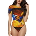 thumbnail image 1 of Easygdp Colorful Rooster Women'S Waist-Cinching Short-Sleeved Onesie, Olastic Onesiet,Snaps At Bottom,Easy To Put On And Take Off - Large, 1 of 9