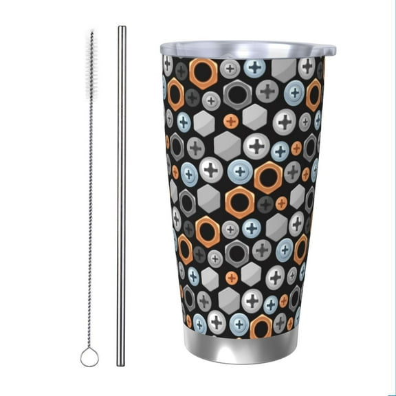 Easygdp Colorful Screws 20oz Stainless Steel Vacuum Insulated Double Wall Travel Tumbler, Durable Insulated Coffee Mug with Spillproof Lid-Straw Two-piece Set