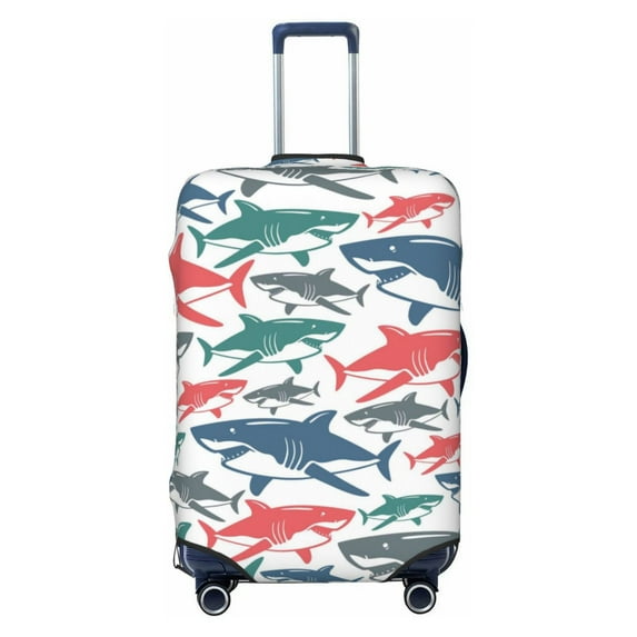 Easygdp Colorful Shark Double-Sided Printed Elastic Suitcase Protective Cover,Invisible Zipper, Business Trip Luggage Cases,Washable And Resistant To Falling -X-Large