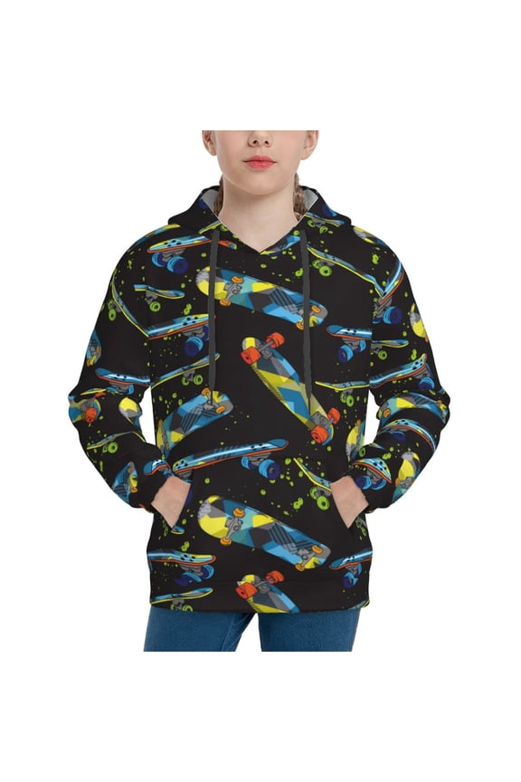 Colorful Skateboard Boys Hoodie Kids Sweatshirt Youth Pullover With Hood-Medium