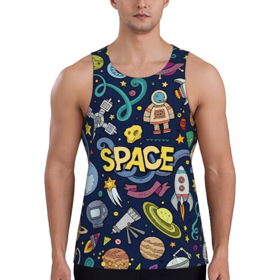 Easygdp Colorful Space Men's Tank Top, Sleeveless Muscle T Shirts, Breathable, Quick-Dry, Loose for Gym, Running, Fitness - 4X-Large