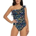 thumbnail image 1 of Easygdp Colorful Space Women's One Shoulder Ruffle Monokini Bathing Suits with Removable Chest Pad, Quick Drying - Medium, 1 of 8