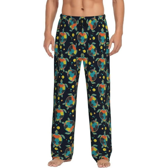 Easygdp Colorful Turtles Men's Pajama Pant, Sleep Elastic Waistband Lounge Pants - X-Large