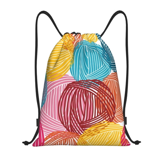 Easygdp Colorful Wool Balls Drawstring Backpack, Beach Sackpack, Travel Sackpack Lightweight for Sports, Gym, Travel, Swimming - Small