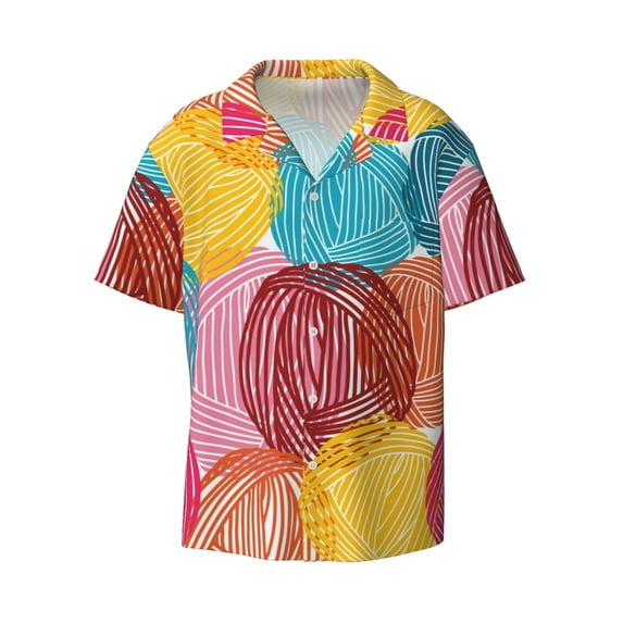 Easygdp Colorful Wool Balls Men's Casual Short-sleeved Shirt with Pocket and Button Suitable for Beach Vacation Leisure - 3X-Large