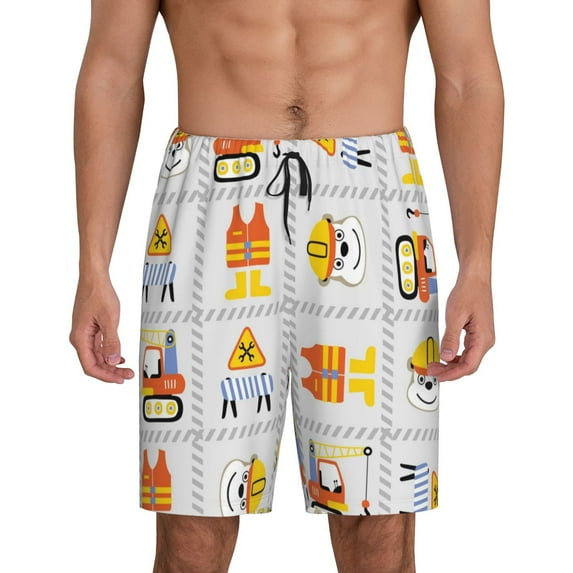 Easygdp Construction Equipments Worker Men's Short Pajama Pants, Sleep Shorts, Household Pants, Casual Pants with Pockets - Small