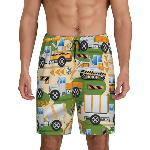 Easygdp Construction Machinery1 Men's Short Pajama Pants, Sleep Shorts, Household Pants, Casual Pants with Pockets - Small