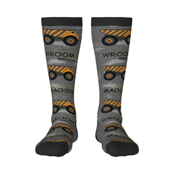 Easygdp Construction Machines Soccer Socks Sport Knee High Socks Calf Compression Athletic Socks for Men and Women