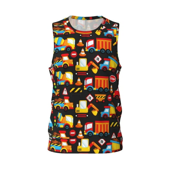 Easygdp Construction Truck Men's Mesh Basketball Jersey Quick Drying Sleeveless Shirts Fitted Muscle Tank Tops Sport Round Neck T-Shirt - Small
