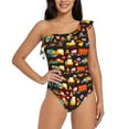thumbnail image 1 of Easygdp Construction Truck Women's One Shoulder Ruffle Monokini Bathing Suits with Removable Chest Pad, Quick Drying - Small, 1 of 8