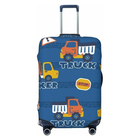 Easygdp Construction Vehicles Double-Sided Printed Elastic Suitcase Protective Cover,Invisible Zipper, Business Trip Luggage Cases,Washable And Resistant To Falling -Large