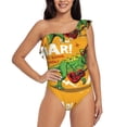 thumbnail image 1 of Easygdp Cool Dinosaur Playing Guitar Women's One Shoulder Ruffle Monokini Bathing Suits with Removable Chest Pad, Quick Drying - Medium, 1 of 8