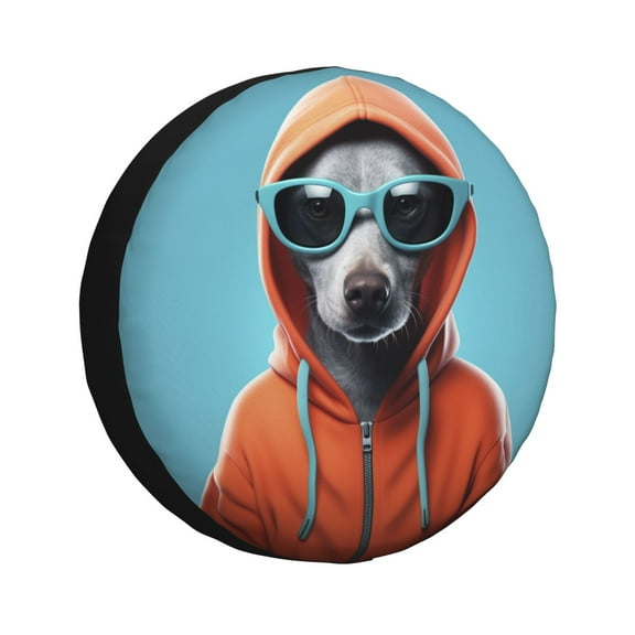 Easygdp Cool Dog In Hoodie Wheel Cover,Spare Tire Cover,4-17in Spare Tire Cover Universal Fit for Trailer, Car, Truck, SUV, Jeep-14 inch