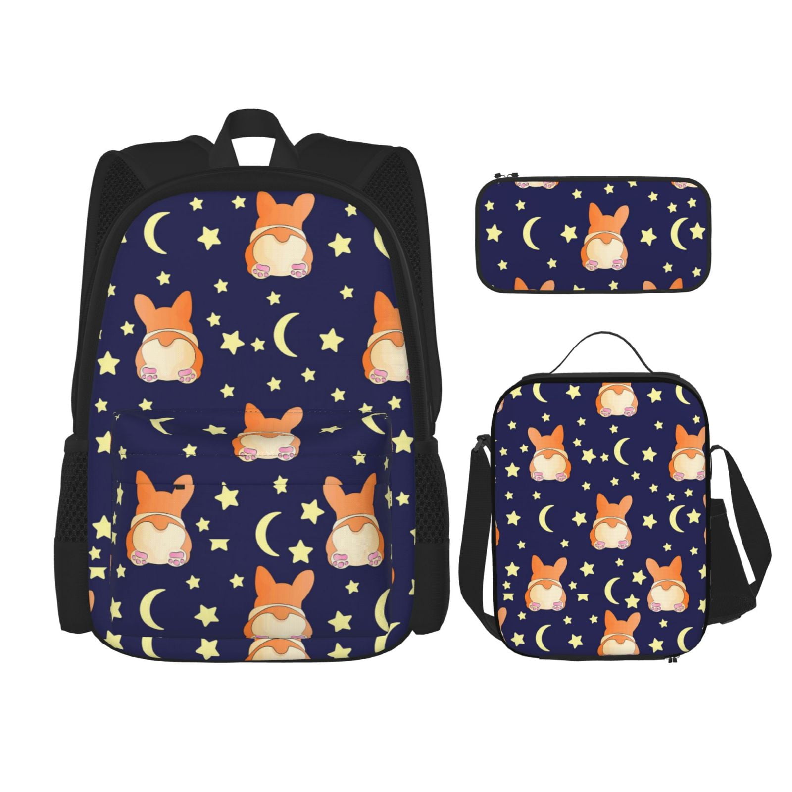 Easygdp Lying With Moons And Stars Backpack for Boys and Girls with Lunch Box Pencil Bag