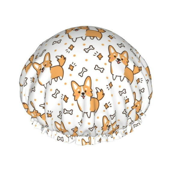 Easygdp Corgi with Hearts Shower Caps for Women, Double Waterproof Layers Shower Cap, Quick Drying Bath Hair Cap Reusable
