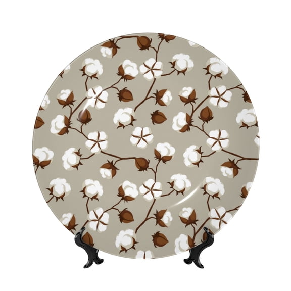 Easygdp Cotton Tree Bone China Decorative Plate Ceramic Dinner Plates Art Crafts with Display Stand-6in