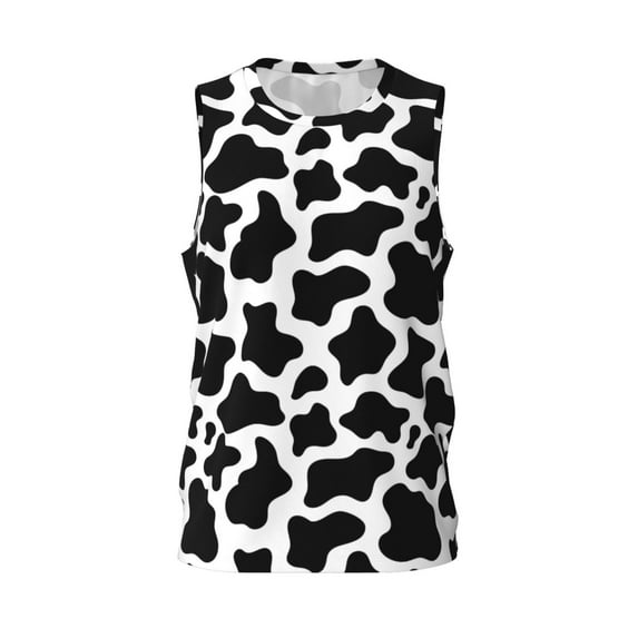 Easygdp Cow Print Black White Men's Mesh Basketball Jersey Quick Drying Sleeveless Shirts Fitted Muscle Tank Tops Sport Round Neck T-Shirt - 3X-Large
