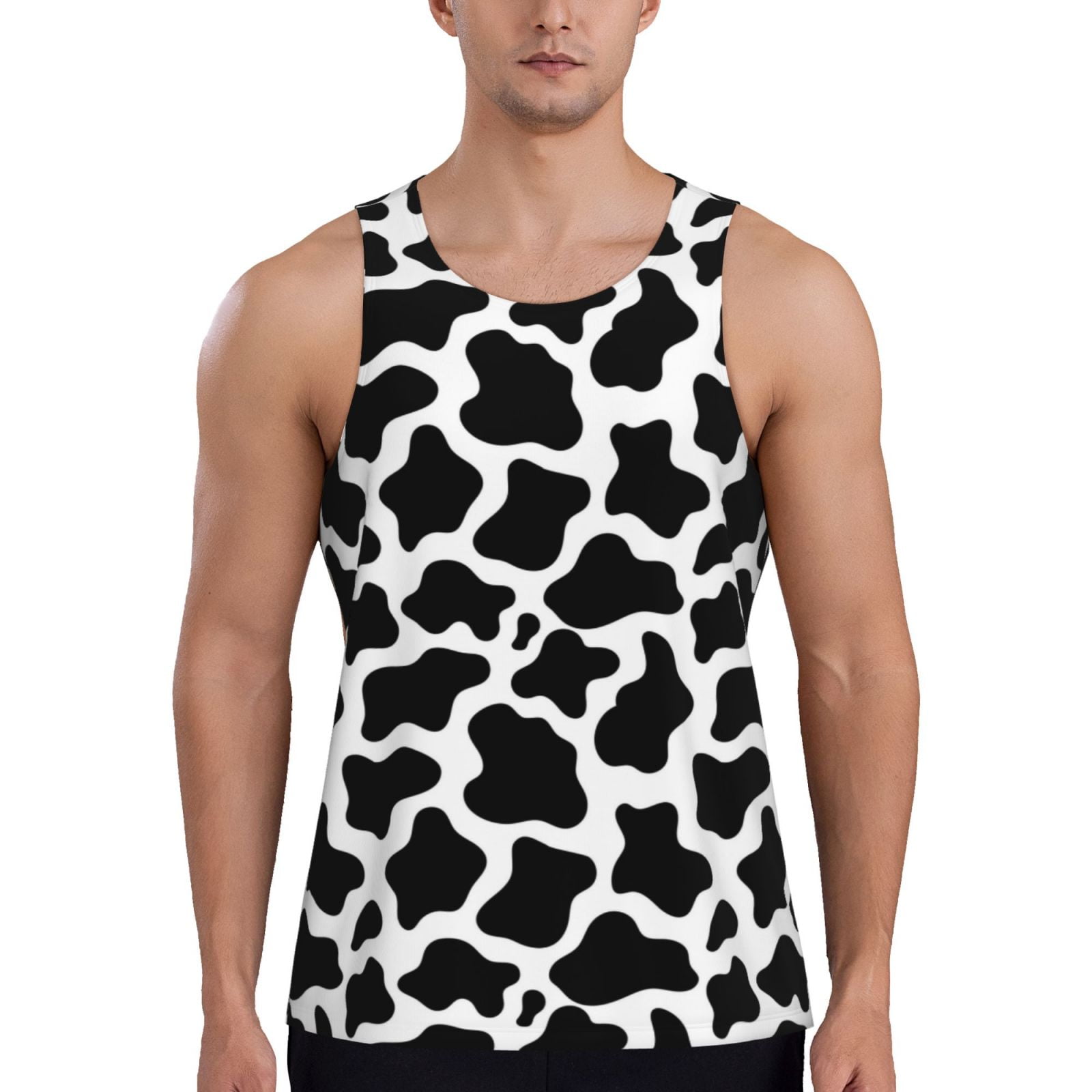 Easygdp Cow Print Black White Men's Tank Top, Sleeveless