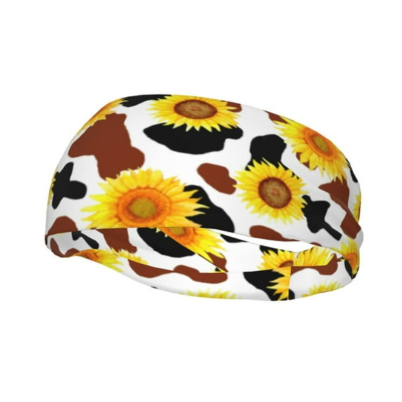 Easygdp Sunflower Cow Sports Headband Non Slip Headband Unisex for Head Circumference 19.6 - 22.4 inch