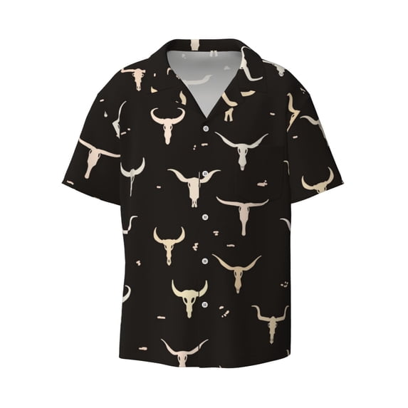 Easygdp Cow Skulls Men's Casual Short-sleeved Shirt with Pocket and Button Suitable for Beach Vacation Leisure - 4X-Large