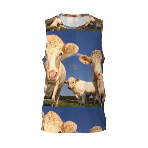 Easygdp Cows Cattles Men's Mesh Basketball Jersey Quick Drying Sleeveless Shirts Fitted Muscle Tank Tops Sport Round Neck T-Shirt - 3X-Large