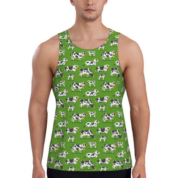 Easygdp Cows With Calfs Green Men's Tank Top, Sleeveless Muscle T Shirts, Breathable, Quick-Dry, Loose for Gym, Running, Fitness - 3X-Large