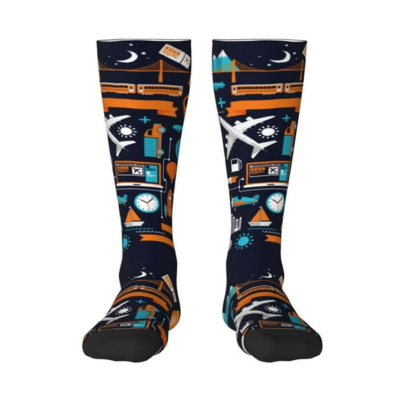 Easygdp Creative Transport Soccer Socks Sport Knee High Socks Calf Compression Athletic Socks for Men and Women