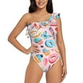 thumbnail image 1 of Easygdp Cupcakes and Donuts Women's One Shoulder Ruffle Monokini Bathing Suits with Removable Chest Pad, Quick Drying - Small, 1 of 8
