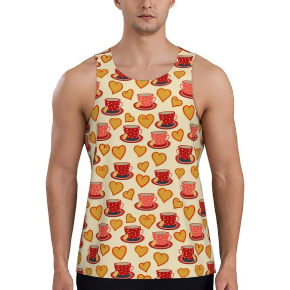 Easygdp Cups of Tea Men's Tank Top, Sleeveless Muscle T Shirts, Breathable, Quick-Dry, Loose for Gym, Running, Fitness - Small
