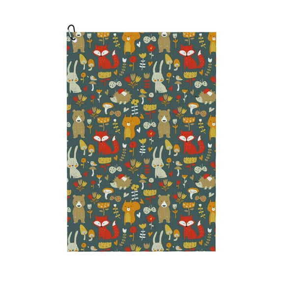 Easygdp Cute Animal Forest Golf Towel 24x16in for Men and Women with Carabiner Clip for Easy Attachment