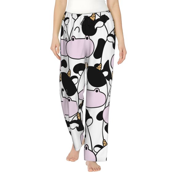 Easygdp Cute Animal with Cow Women's Drawstring Pajama Pants | Lounge Joggers Sweatpants | Comfy Sleepwear | Yoga Pants-