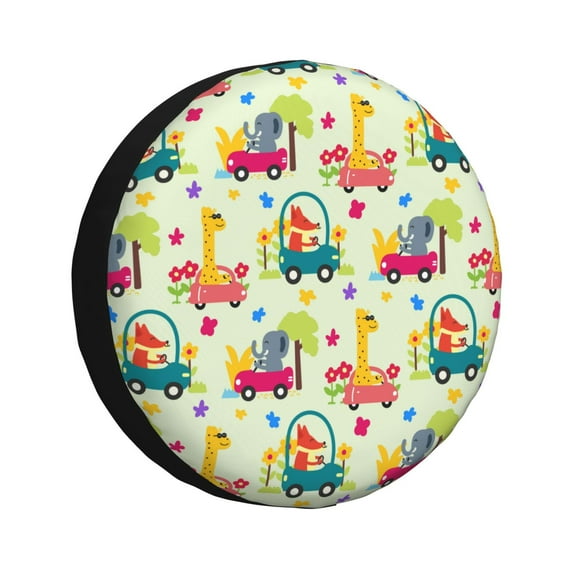 Easygdp Cute Animals driving a car Wheel Cover,Spare Tire Cover,4-17in Spare Tire Cover Universal Fit for Trailer, Car, Truck, SUV, Jeep-15 inch