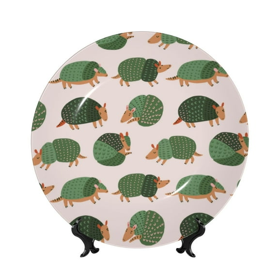 Easygdp Cute Armadillo Bone China Decorative Plate Ceramic Dinner Plates Art Crafts with Display Stand-6in