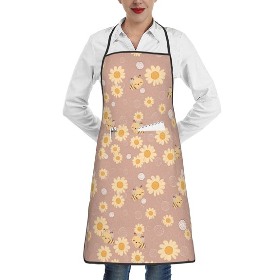 Easygdp Cute Bee Apron Waterdrop Resistant with 2 Pockets,Oil Resistant Cooking Kitchen Chef Apron for Women Men