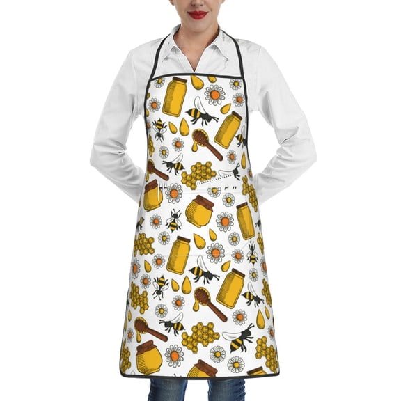 Easygdp Cute Bee Apron Waterdrop Resistant with 2 Pockets,Oil Resistant Cooking Kitchen Chef Apron for Women Men