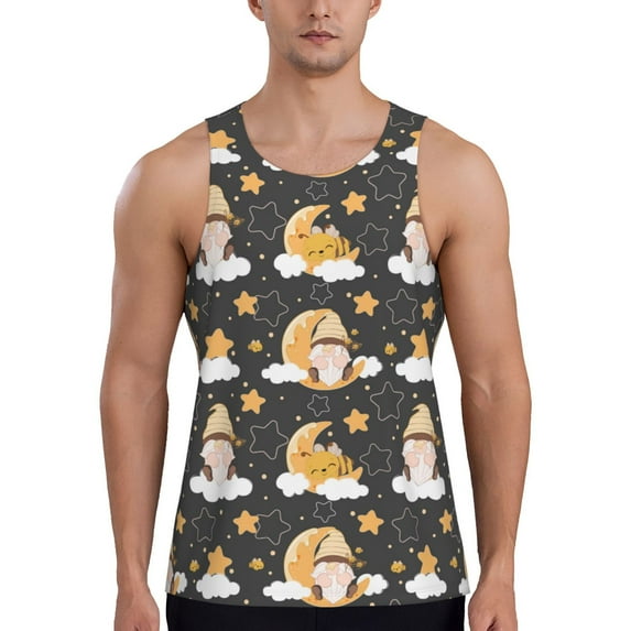 Easygdp Cute Bee Gnome Men's Tank Top, Sleeveless Muscle T Shirts, Breathable, Quick-Dry, Loose for Gym, Running, Fitness - Medium