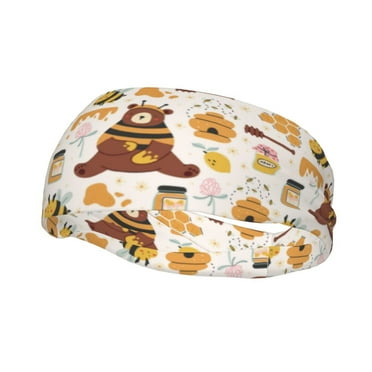 Easygdp Cute Bee Honey Jar Hive Bear Sports Headband Non Slip Headband Unisex for Head Circumference 19.6 - 22.4 inch