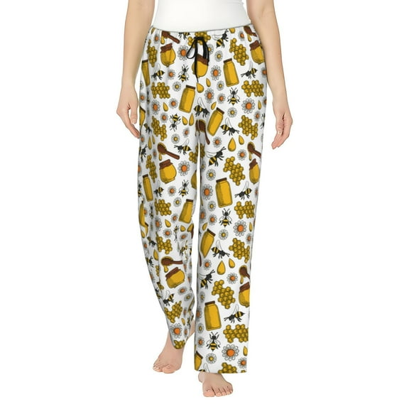 Easygdp Cute Bee Women's Drawstring Pajama Pants | Lounge Joggers Sweatpants | Comfy Sleepwear | Yoga Pants-Medium